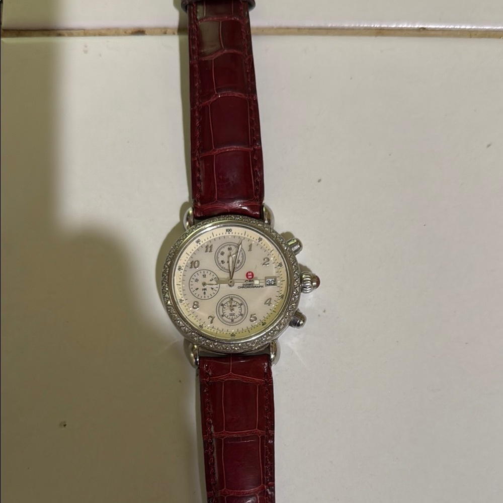 Red Crocodile Leather Strap Watch